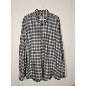 The Foundry Supply Company Shirt Men's 3XL Gray Blue Plaid Button Up Long Sleeve